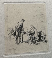 THOMAS SALMON 1679-1767, LO SCRIVANO, acquaforte, 50 x 60 mm