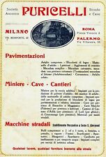 PUBBLICITA' 1920 PURICELLI CAVE STRADE MINIERE RULLO COMPRESSORE MACADAM MANCHE 