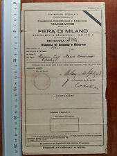 RICHIESTA BIGLIETTO TRENO PER ESPOSITORI VIAGGIATORI FIERA DI MILANO 1923