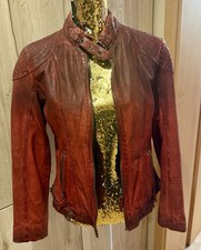 Gipsy - Giacca di pelle donna vintage cappuccio nappa di agnello rosso bio antico