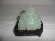 Scultura Di Buddha In Giada con base in legno cm 6