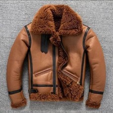 Giubbotto Bomber Uomo Marrone B3 Shearling Vintage Aviatore, Pelle di Pecora