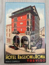 ETICHETTA VALIGIA ANNI 30 LABEL TRAVEL,HOTEL BAGLIONI E ROMA TREVISO AUTO CAR