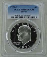 1971-S Eisenhower Moneta Argento Dollaro Prova PCGS PR 69 DCAM US Mint $1