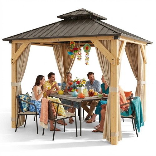Hardtop spruce wood gazebo - spruce,