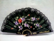 VENTAGLIO GRANDE IN STOFFA DIPINTO A MANO E MERLETTO REF.1506 - VINTAGE 1990 