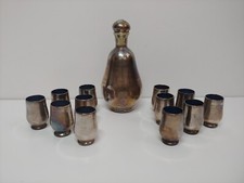 Antico servizio da Rosolio in vetro soffiato bagno argento