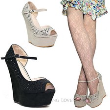 Scarpe Donna Sandali Zeppa Borchie STRASS TACCO 14,5 Decollete Cinturino COD.724