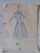 Figurino di moda anni 50-60 disengato e colorato a mano con cartamodello