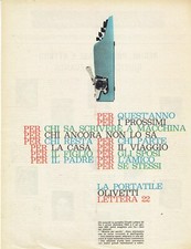 OLIVETTI LETTERA 22 MACCHINA DA SCRIVERE PORTATILE 1960 ANNI 60 PUBBLICITÀ 25X33