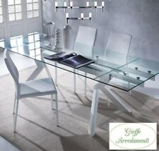 TAVOLO IN CRISTALLO EXTRACHIARO ALLUNGABILE/BASE IN METALLO 3 COLORI - LS 674