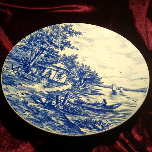 Blue white charger plate - white,