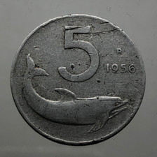 Repubblica ITALIANA RARO 5 Lire DELFINO 1956  PERIZIA