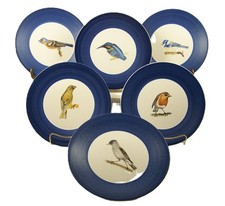 Set 6 piatti uccellino vintage Marcel Guillot dipinti a mano ceramica lanciata a mano