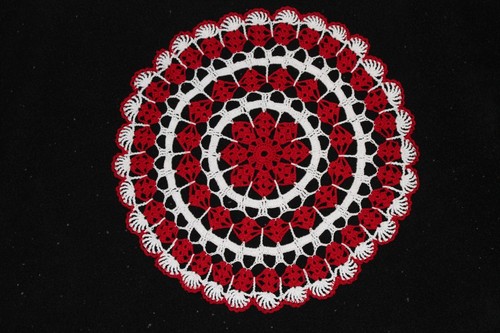 New hand crocheted doily red - hand,