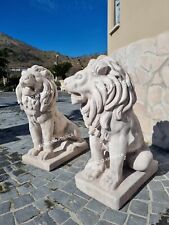 STATUA LEONE COPPIA DI LEONI SEDUTI DA GIARDINO PER ESTERNO IN CEMENTO MARMO H70