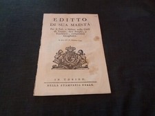 1749 EDITTO DI SUA MAESTA' TASSA PESI MISURE GRUGLIASCO  STAMPERIA REALE TORINO