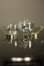 Servizio Vintage 6 Tazze + Zuccheriera. Over Line Cristal. Vetro base dorata. 