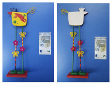 Uccello giallo in legno colorato trampoliere gru airone gallo artigianato cm 37