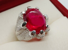 Raro anello cabochon rubino rosso naturale argento sterling 925 fatto a mano leone strisciante rubino