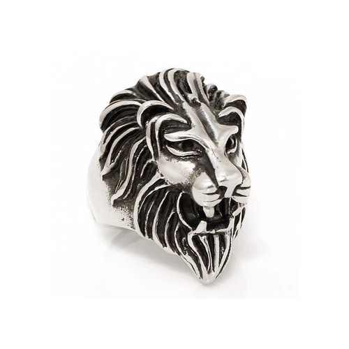 Testa leone anello acciaio - leone,