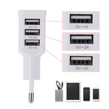 CARICABATTERIE ADATTATORE SPINA PRESA 3PORT USB CARICATORE DA MURO PER CELLULARI