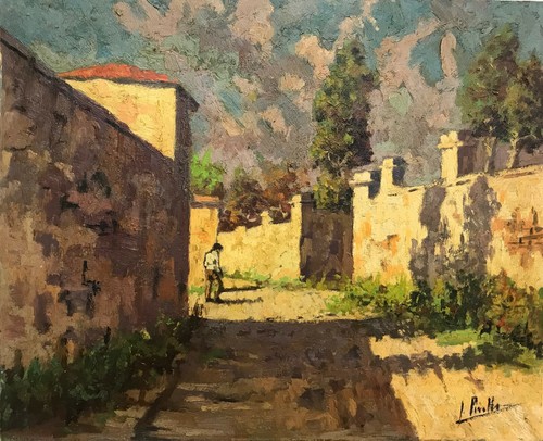 Dipinto olio tavoletta via - olio,