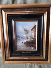 PITTORI ITALIANI OLIO SU CARTONE TELATO PAESAGGIO LACUSTRE FRANCESCO MANCINI