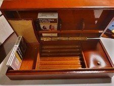 Scatola Portasigarette e Sigari  Vintage in Pelle e Legno  da tavolo