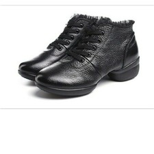 Donna Scarpe da Ballo Pizzo pelle Latino Valzer Tango Morbido Suola Nero