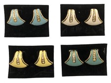 ORECCHINI CLIP METALLO ORO LACCA E BRILLANTINI BIGIOTTERIA VINTAGE CM 2,5