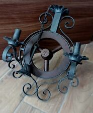 LAMPADARIO RUSTICO FERRO BATTUTO  interno LEGNO a RUOTA