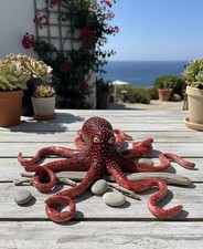 Scultura Polipo Grande Ceramica Fatta A Mano Rosso Marino Artigianale