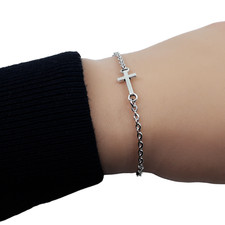 Bracciale con CROCE Argento 2cm a catena rosario Regalo Uomo Donna braccialetto
