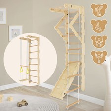 Scala e set di arrampicata per interno a parete in legno per bambini con dondolo