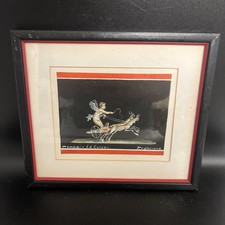 Vintage Antonio Francione guazzo Pompei cherubino su carro con cervo incorniciato