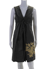 Abito donna Hoss Intropia marrone a righe ricamato senza maniche a tubino taglia 38