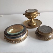 N. 4 ANTICA PISSIDE PER VIATICO IN METALLO DORATO BRONZATO CON VETRO MOLATO 