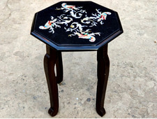 Tavolino da caffè 15" ottagonale intarsiato marmo nero fatto a mano corridoio tavolo lusso