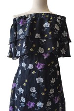 Vestito Donna Nero Fiori Viola