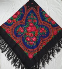 Grande Scialle Sciarpa Foulard Est Europa Con Fiori Vintage Boho Chic Con Frange