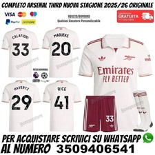 Terza Maglia Arsenal 2025 2026 Calafiori Madueke Havertz Rice Bianca Originale