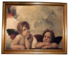 Angeli stampa su tela effetto dipinto con cornice in legno in oro  spess. cm 4,5