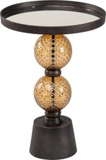 Tavolino Laterale in Metallo, 22h Orb, Piano Specchio, Oro, Nero