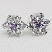 Orecchini Pandora Viola Forget Me Not Stud Zirconi Nuovi Originali 290690ACZ