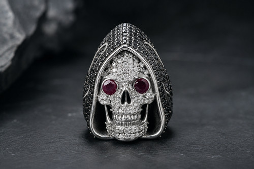 Anello con teschio diamanti - con,
