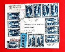 1951 racc. espr. milano-zurigo con 13 bolli da 15 l. italia lavoro tar. 195 lire