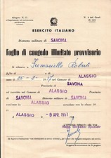 ESERCITO ITALIANO FOGLIO DI CONGEDO ILLIMITATO 1957 - ALASSIO -  