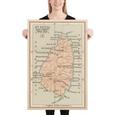 Vecchia Mappa di Santa Lucia (1919) Poster Vintage Elena delle Indie Occidentali Isola Atlante