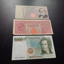 Vecchie Banconote Repubblica Italiana 1000 Lire + 500 Lire + 5000 Lire Lotto A94
